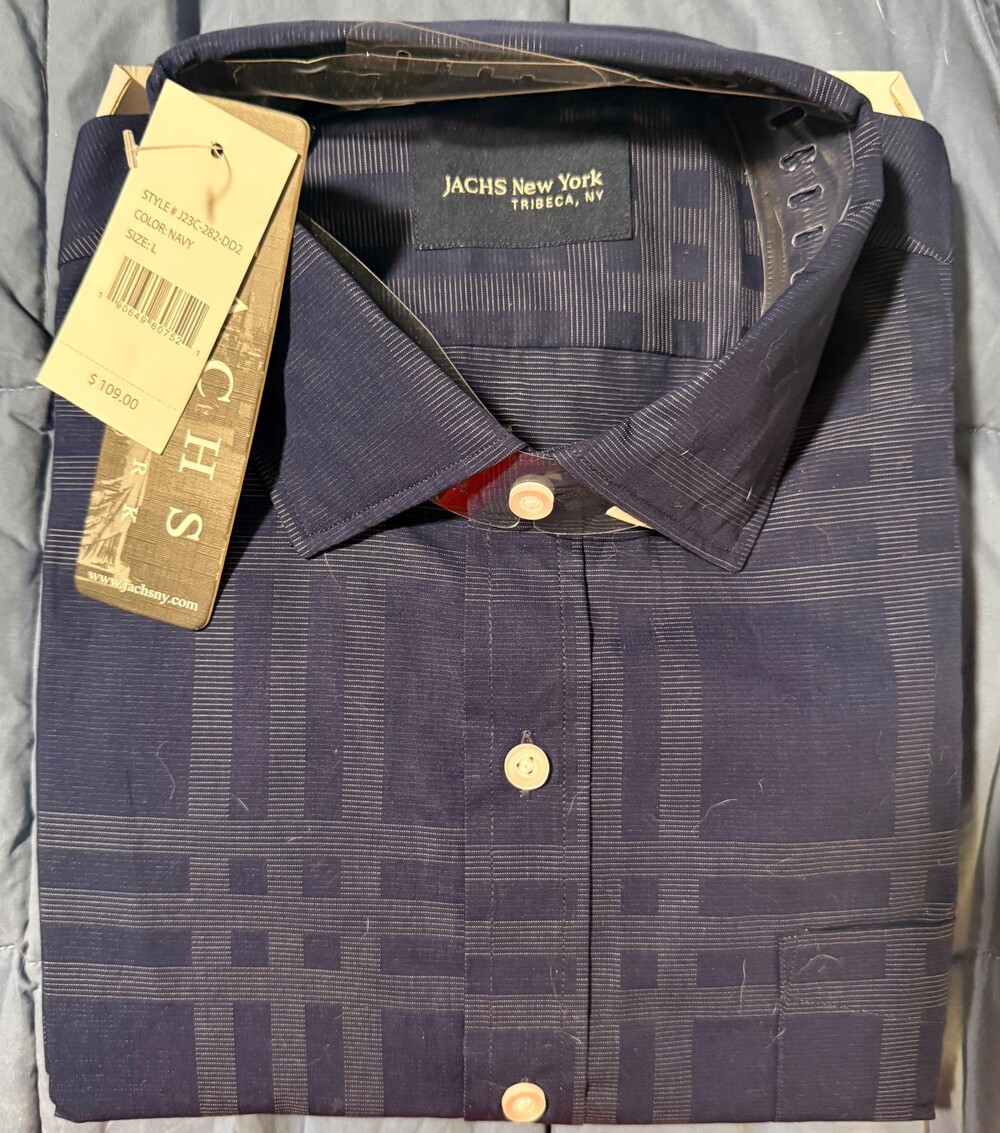 JACHS NY Men's Large Navy Long Sleeve Shirt Geometric Pattern J23C-282-DD2l